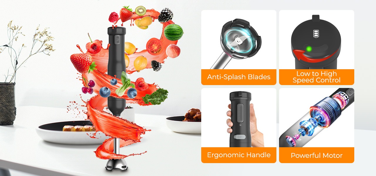 Rosewill 6-in-1 Multi-Speed Cordless Rechargeable Immersion Hand Blender