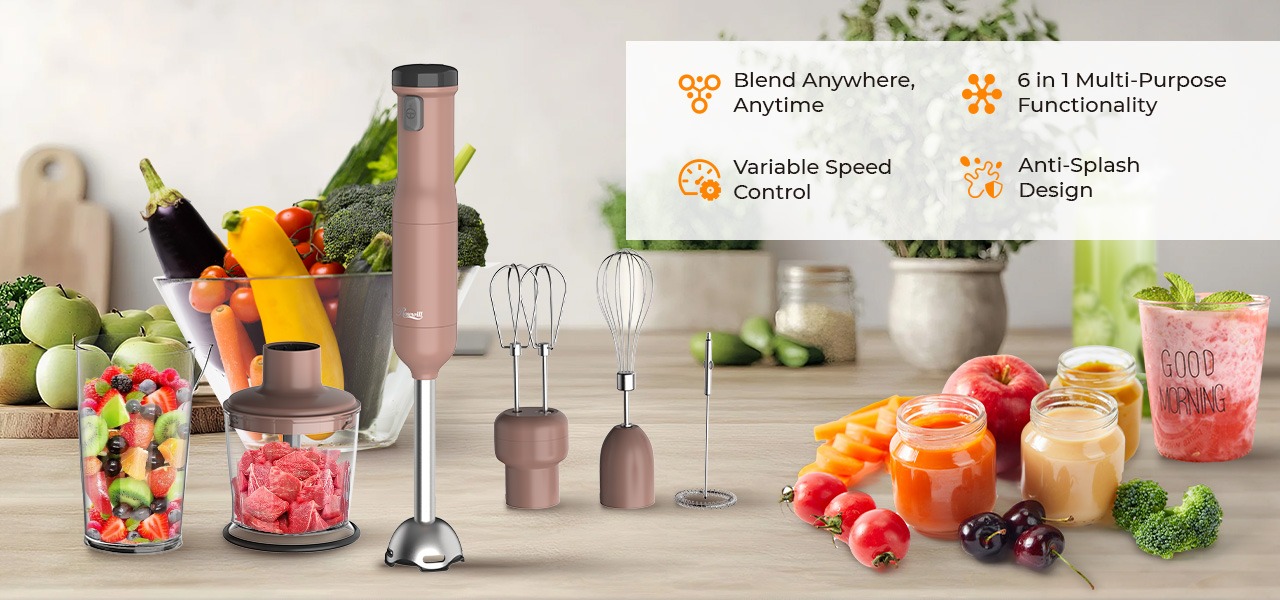 Rosewill 6-in-1 Multi-Speed Cordless Rechargeable Immersion Hand Blender
