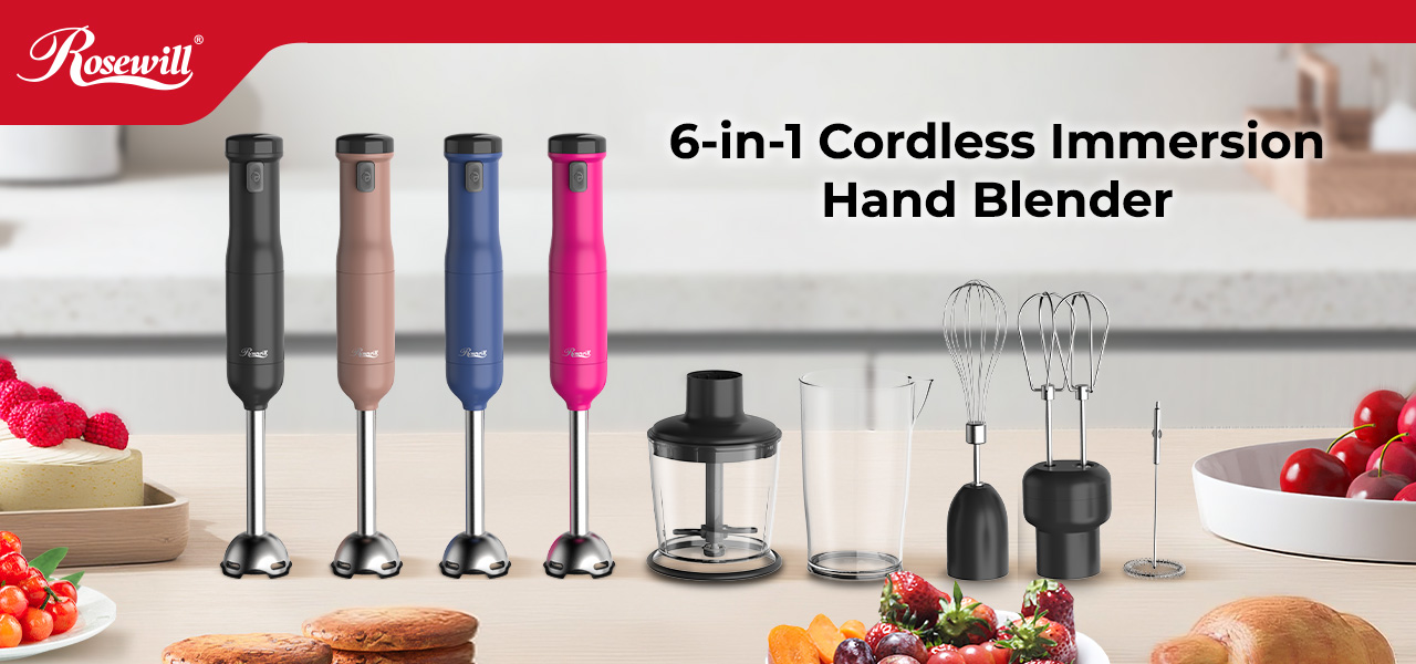 Rosewill 6-in-1 Multi-Speed Cordless Rechargeable Immersion Hand Blender
