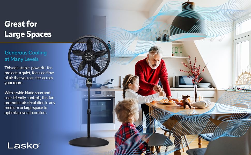 Lasko 3-Speed Oscillating Cyclone Pedestal Fan with Remote and Timer,
