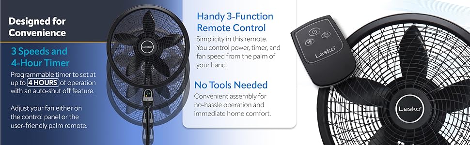 Lasko 3-Speed Oscillating Cyclone Pedestal Fan with Remote and Timer,