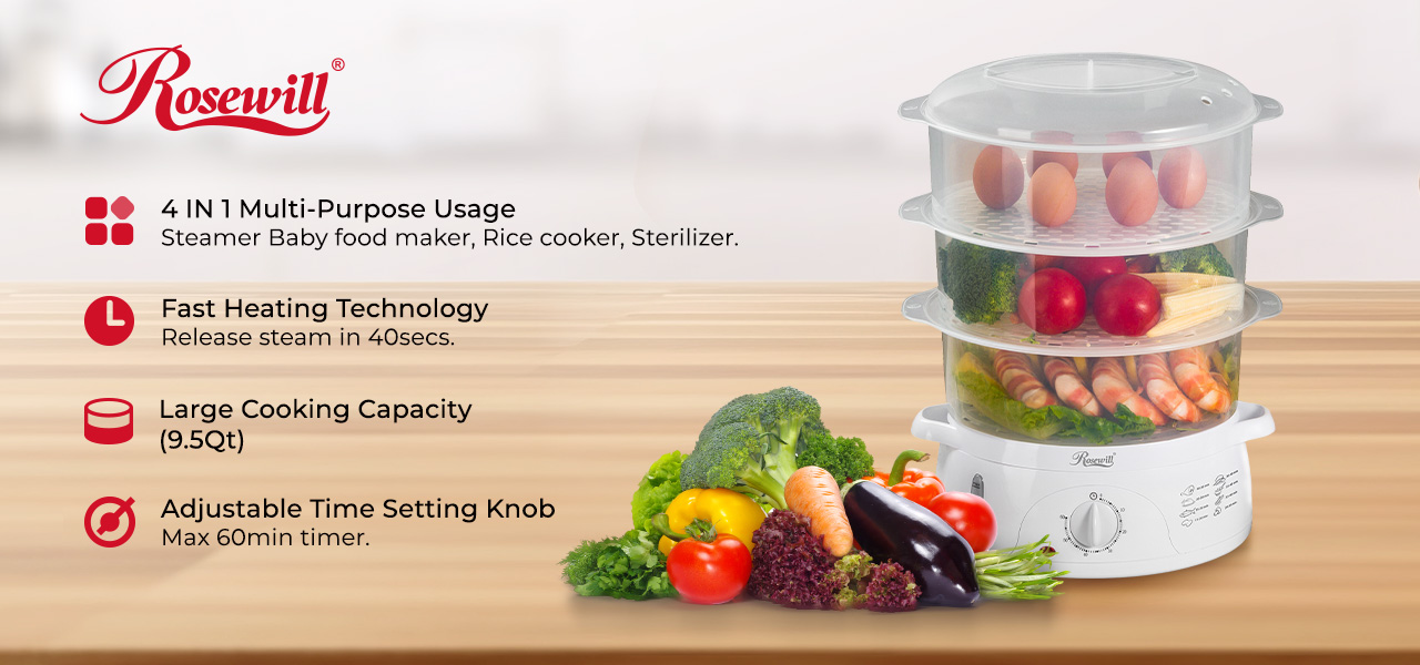 ROSEWILL 4 in 1 Electric Food Steamer