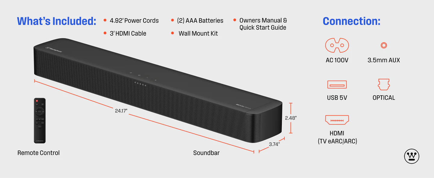 Westinghouse WS200AM 2.0 Channel Mini Bluetooth Soundbar