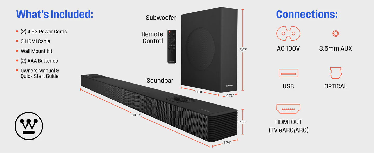 Westinghouse WS512AWS 5.1.2 Channel Dolby Atmos Soundbar