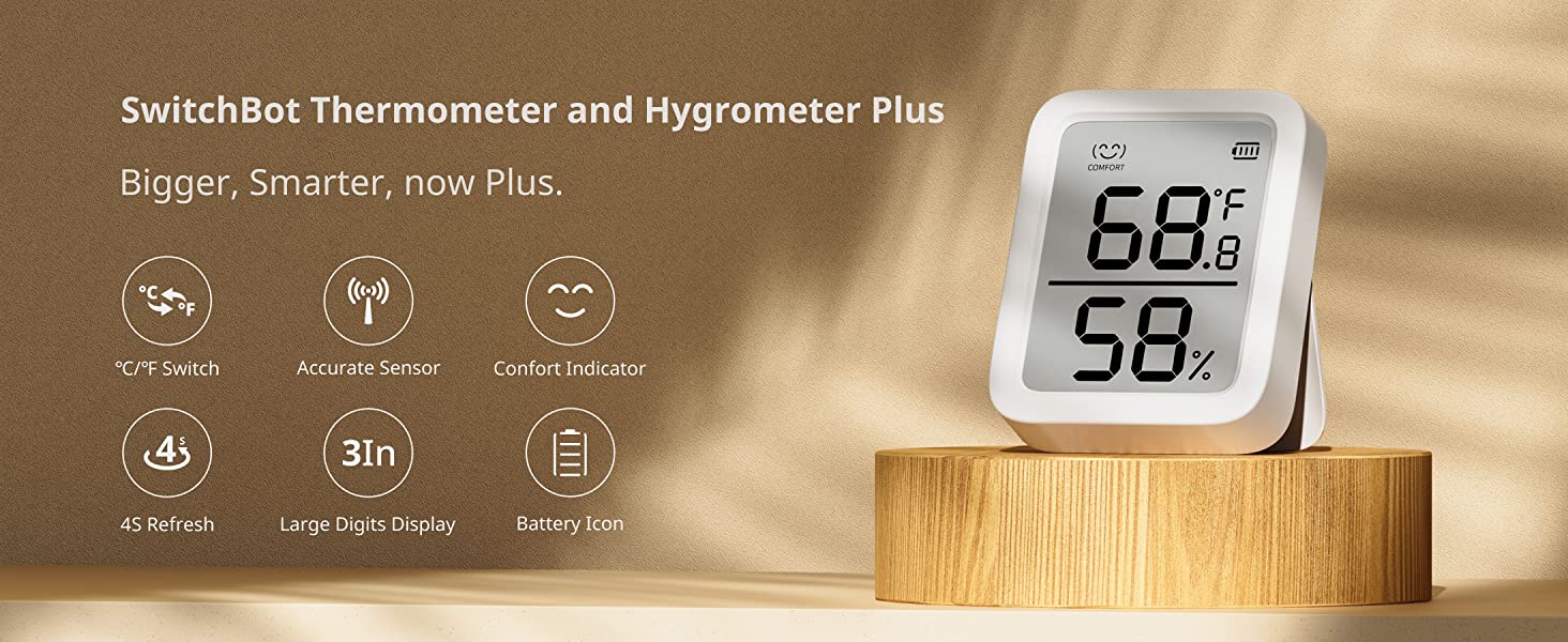 SwitchBot Thermometer & Hygrometer Plus, Smart Bluetooth