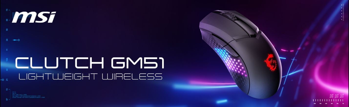 MSI - CLUTCH GM51 LIGHTWEIGHT WIRELESS - Souris Gaming sans Fil Légère,  Capteur Optique PAW-3395 - NATIONAL INFORMATIQUE à Garenne Colombes