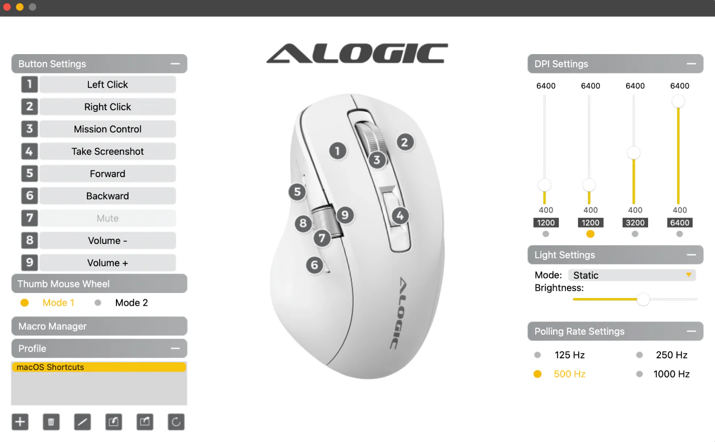 Alogic Bluetooth USB-C Rechargeable 7 Keys Programmable Mouse