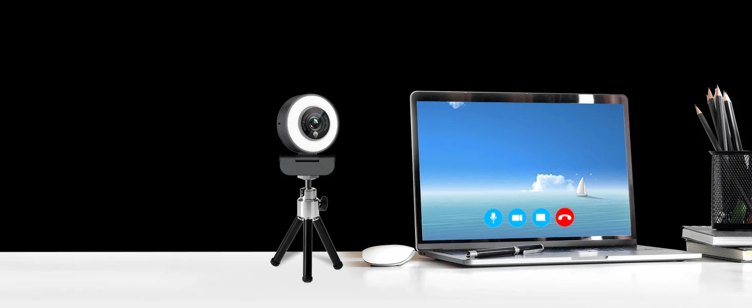 Angetube 1080p 967Pro Webcam with Ring Light for Streaming