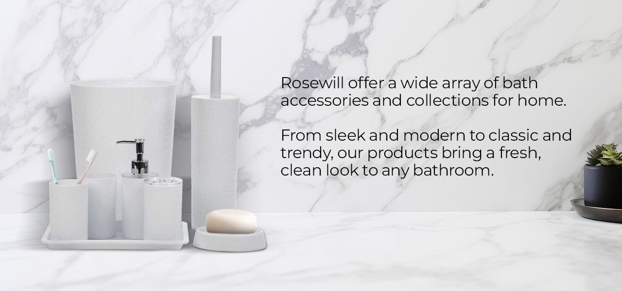 Rosewill Bathroom Accessories 8-Piece Set – Trash Can, Toilet Brush with Holder, Lotion Dispenser, Toothbrush Holder, 2 Toothbrush Cups, Soap Dish & Tray