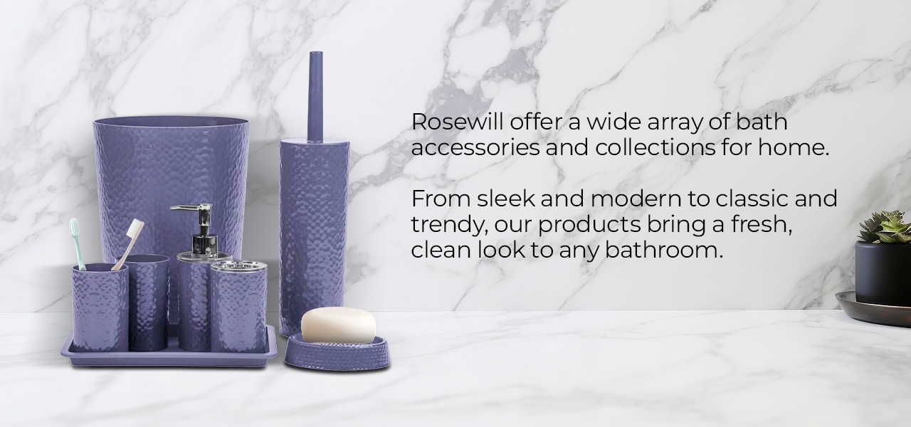 Rosewill Bathroom Accessories 8-Piece Set – Trash Can, Toilet Brush with Holder, Lotion Dispenser, Toothbrush Holder, 2 Toothbrush Cups, Soap Dish & Tray