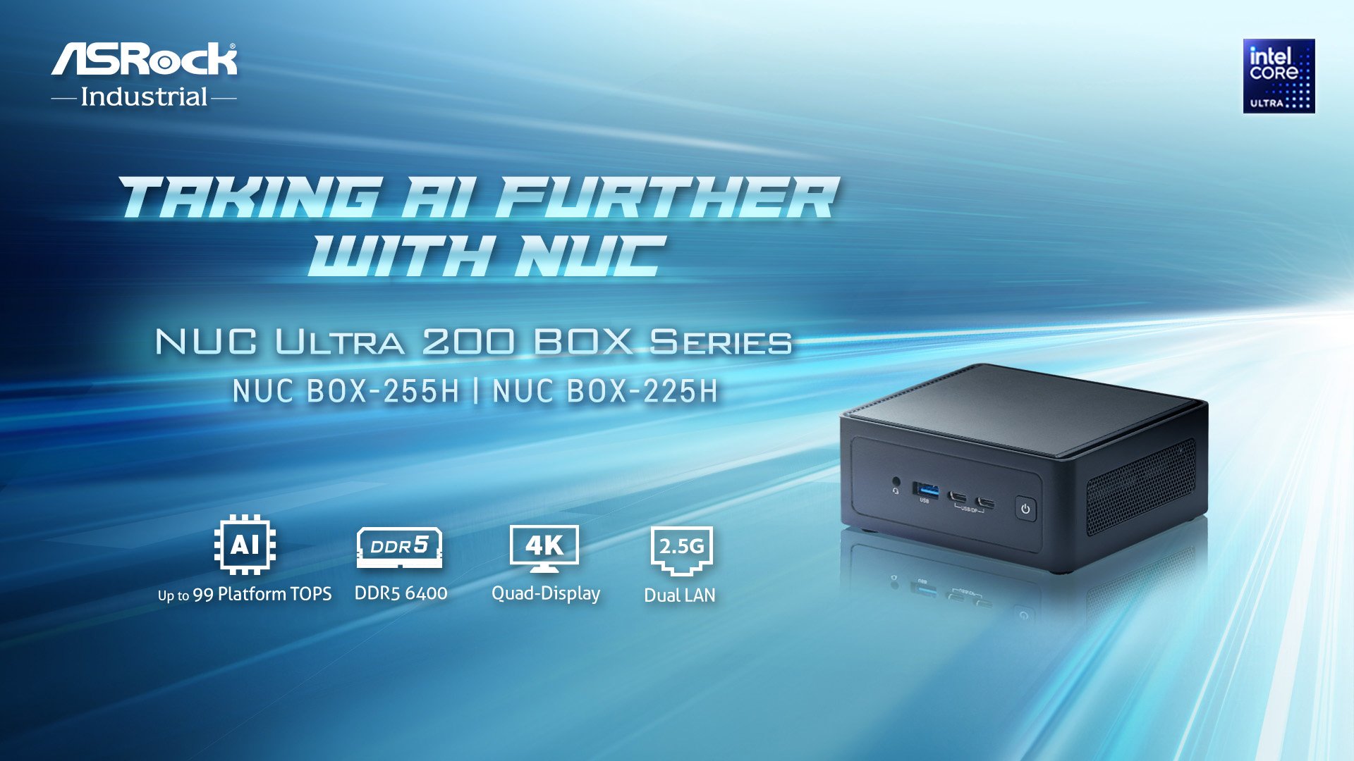 ASRock Industrial NUC BOX-225H Black Mini-PC Barebone