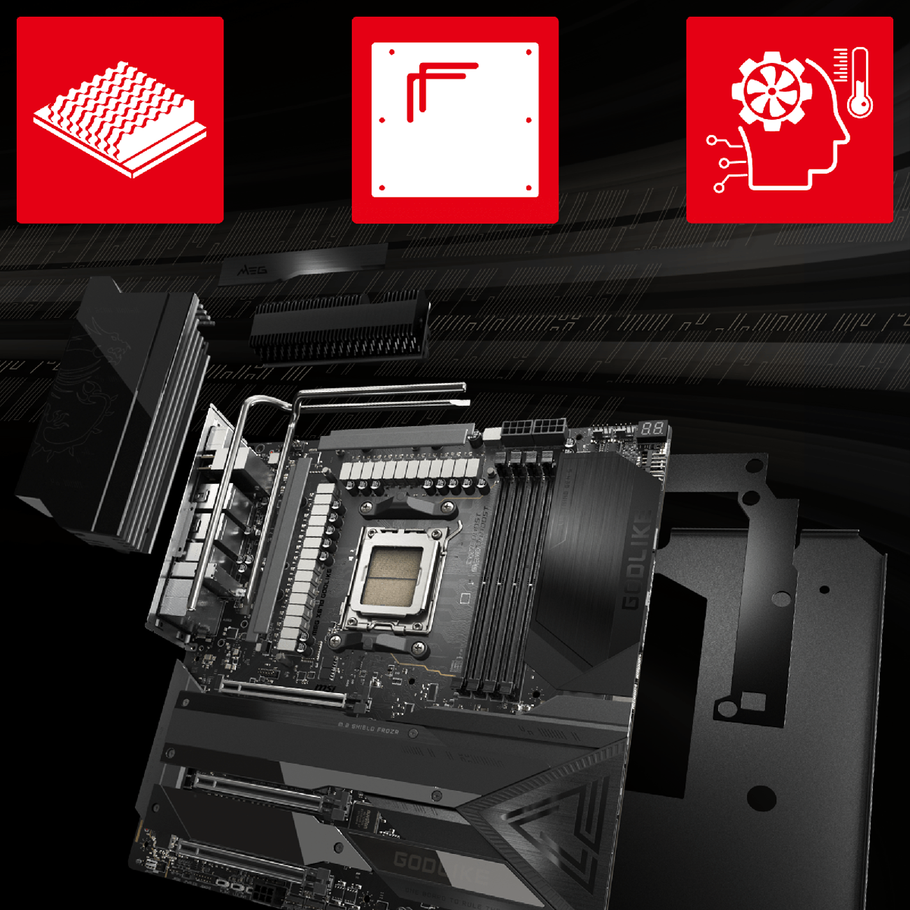 MSI MEG X670E GODLIKE Gaming Motherboard (AMD AM5, DDR5, PCIe 5.0, SATA  6Gb/s, M.2, USB 3.2 Gen 2, Wi-Fi 6E, HDMI/DP, Dual LAN, SLI, EATX)