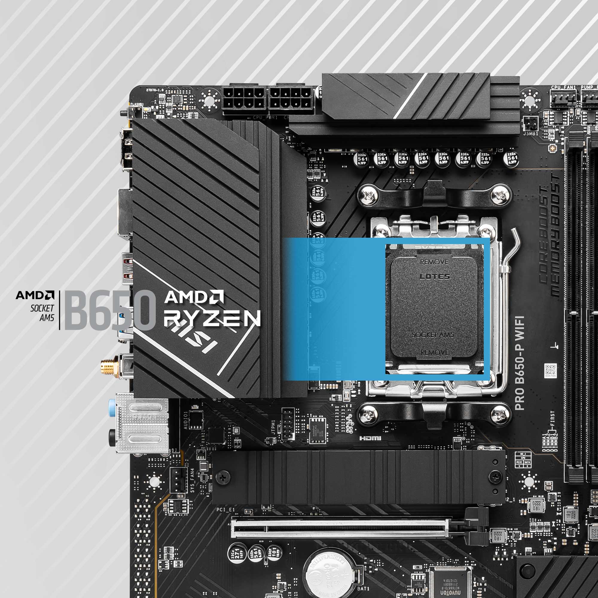 MSI 7D78-001R Pro B650-P WiFi Carte Mère, ATX pour Processeurs AMD Ryzen  7000, AM5 - DDR5 Memory Boost 6400+MHz/OC, 2 x PCIe 4.0 x16, 2 x M.2 Gen4,  Wi-FI 6E : 