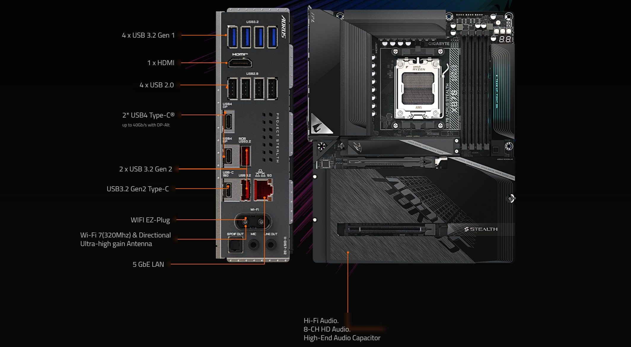 GIGABYTE X870 AORUS STEALTH AMD AM5 ATX Motherboard