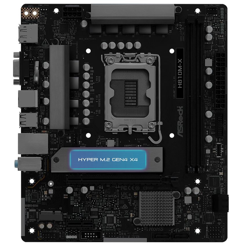 ASRock H810M-X LGA 1851 Intel H810 Micro ATX Motherboard