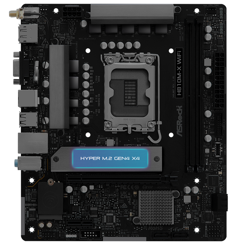 ASRock H810M-X WIFI LGA 1851 Intel H810 Micro ATX Motherboard