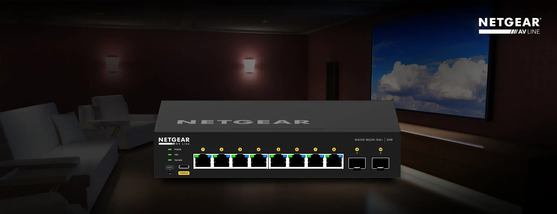 Netgear AV Line M4250-9G1F-PoE+ 8x1G PoE+ 110W 1x1G and 1xSFP Managed Switch