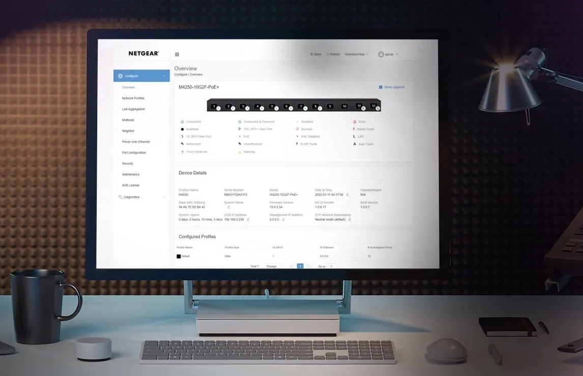 Netgear AV Line M4250-9G1F-PoE+ 8x1G PoE+ 110W 1x1G and 1xSFP Managed Switch