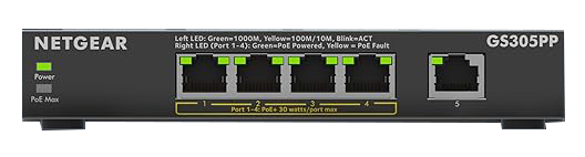 Netgear GS305PP 5-Port Gigabit Ethernet SOHO Unmanaged Switch