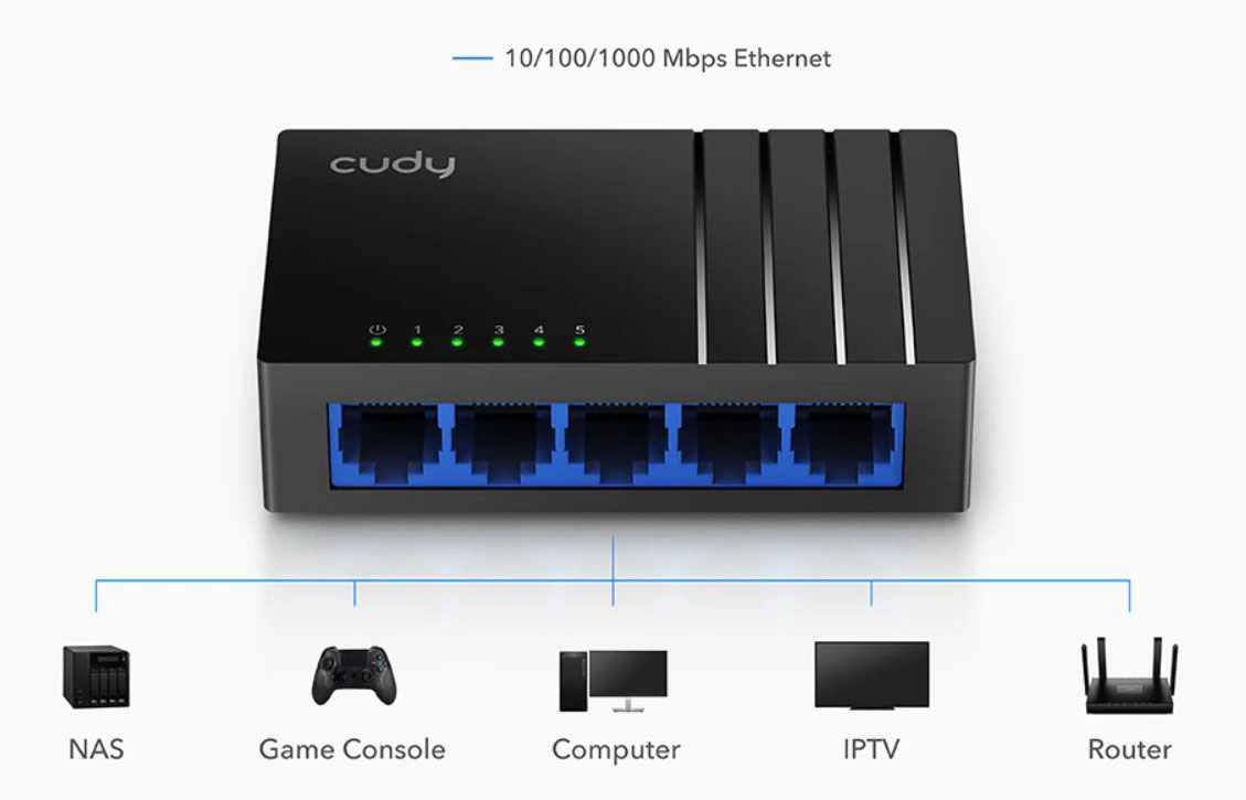Cudy GS105D 5 Port Gigabit Ethernet Network Desktop Switch and Ethernet Splitter