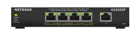 Netgear GS305EP 5-Port Gigabit Ethernet SOHO Plus Easy Smart Managed Essentials PoE+ Switch