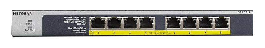 Netgear GS108LP 8-Port PoE/PoE+ Gigabit Ethernet Unmanaged Switch with FlexPoE