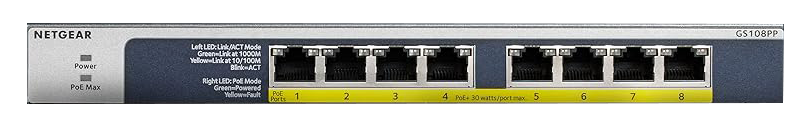 Netgear GS108PP 8-Port Gigabit Ethernet High-Power PoE+ Unmanaged Switch with FlexPoE (123W)