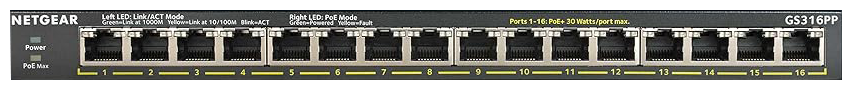 Netgear GS316PP 16-Port High-Power PoE+ Gigabit Ethernet Easy Smart Essentials Switch
