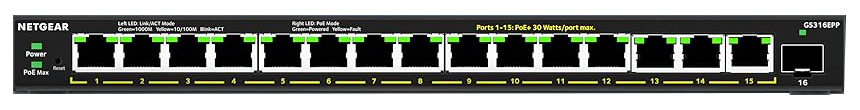 NETGEAR 16-Port High-Power PoE+ Gigabit Ethernet Plus Switch
