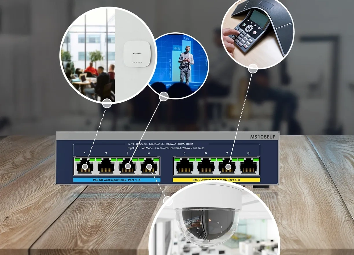 Netgear MS108EUP 8-port Multi-Gigabit (2.5G) Ethernet Ultra 60 PoE++ Easy Smart Managed Switch