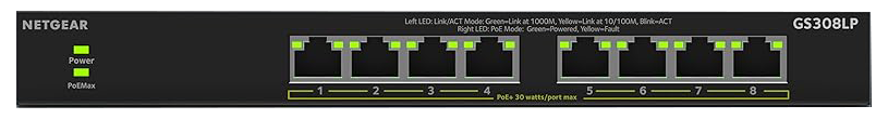 Netgear GS308LP 8-Port Gigabit Ethernet Unmanaged Essentials PoE+ Switch