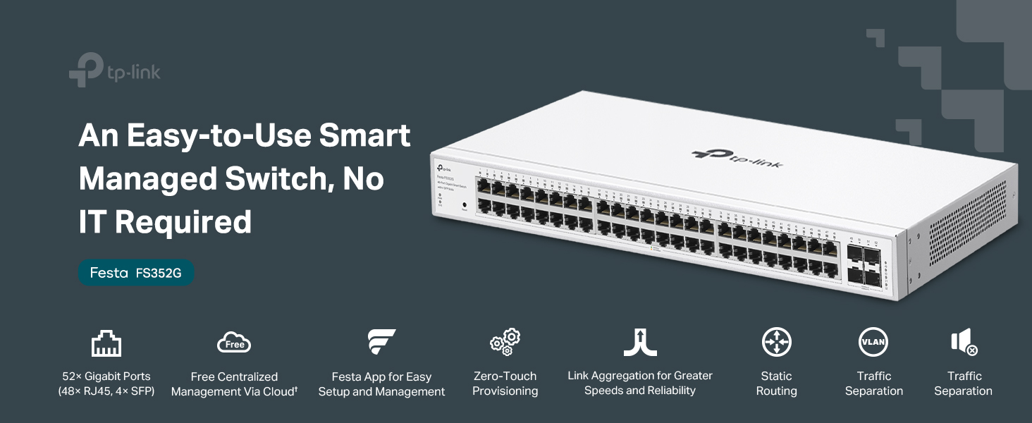 TP-Link Festa FS352G 52 Port Gigabit Smart Managed Network Switch