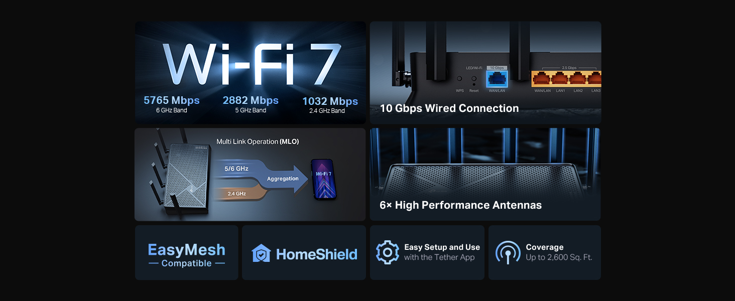 TP-Link Tri-Band BE9700 WiFi 7 Router Archer BE600