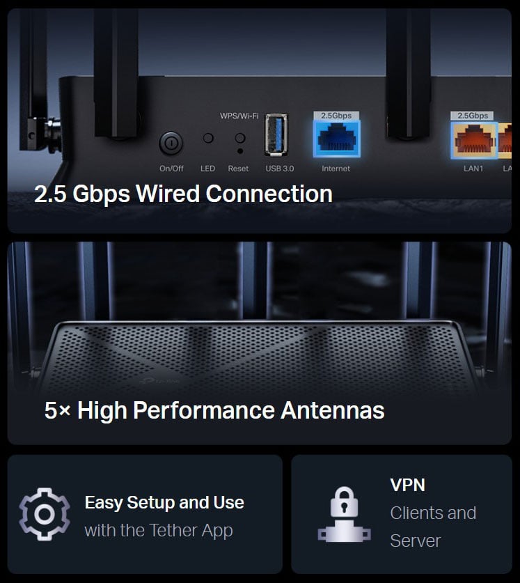 TP-Link Archer BE260 BE5000 Dual-Band Wi-Fi 7 Router