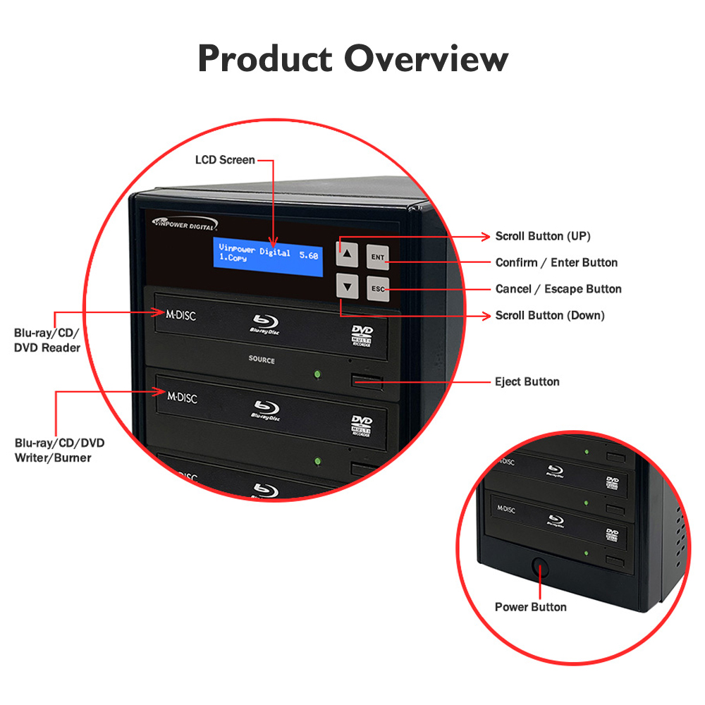 Product parts detail overview includes buttons and optical drivers.