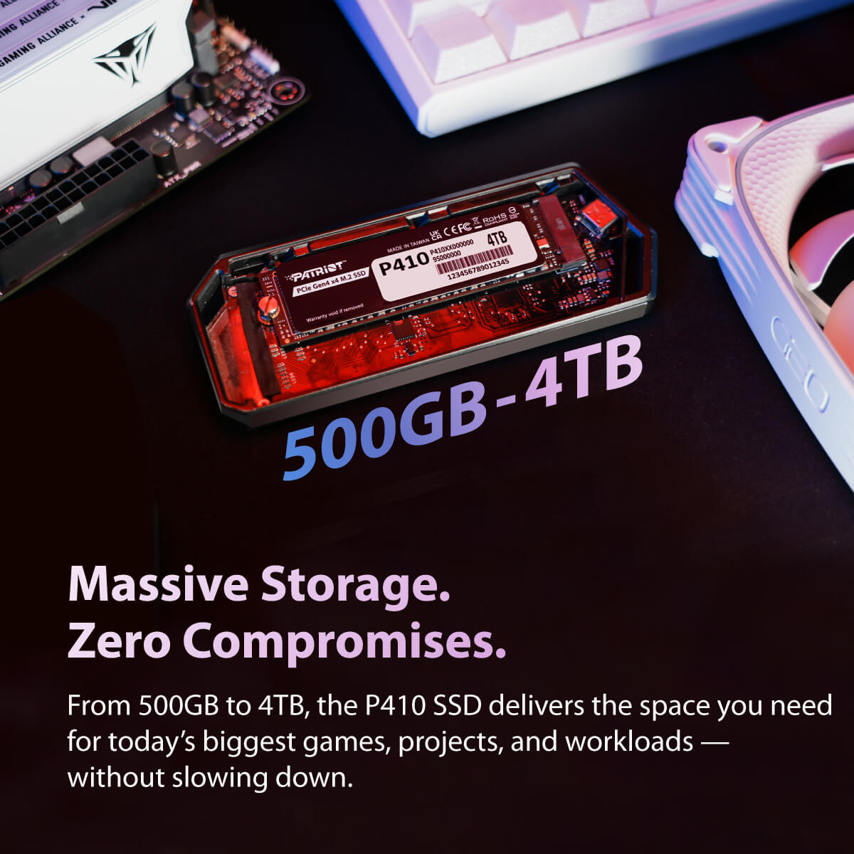 Patriot P410 SSD Interno 1TB – NVMe PCIe Gen4 X4 M.2 2280, Lettura 5000MB/s, Scrittura 4500MB/s, Compatibile PS5 E PC