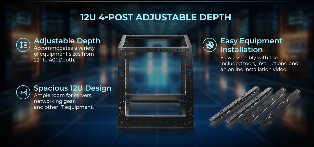 Rosewill RSR-4P12U001 12U Open Frame Server Rack