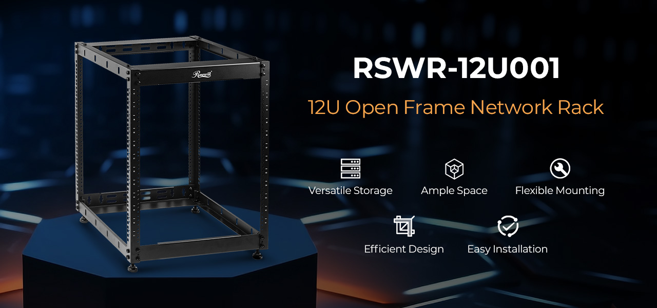 Rosewill RSWR-12U001 12U Open Frame Network Rack for Servers & AV Gear