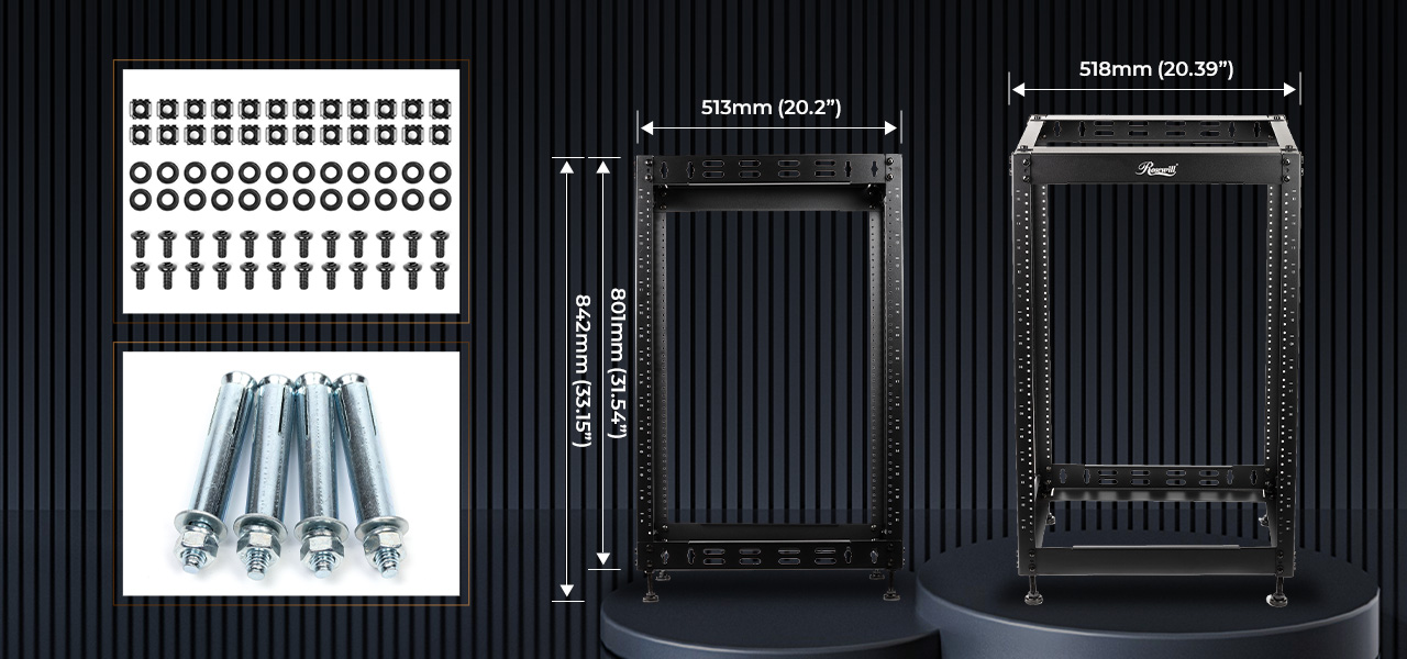 Rosewill RSWR-15U001 15U Open Frame Network Rack for Servers & AV Gear