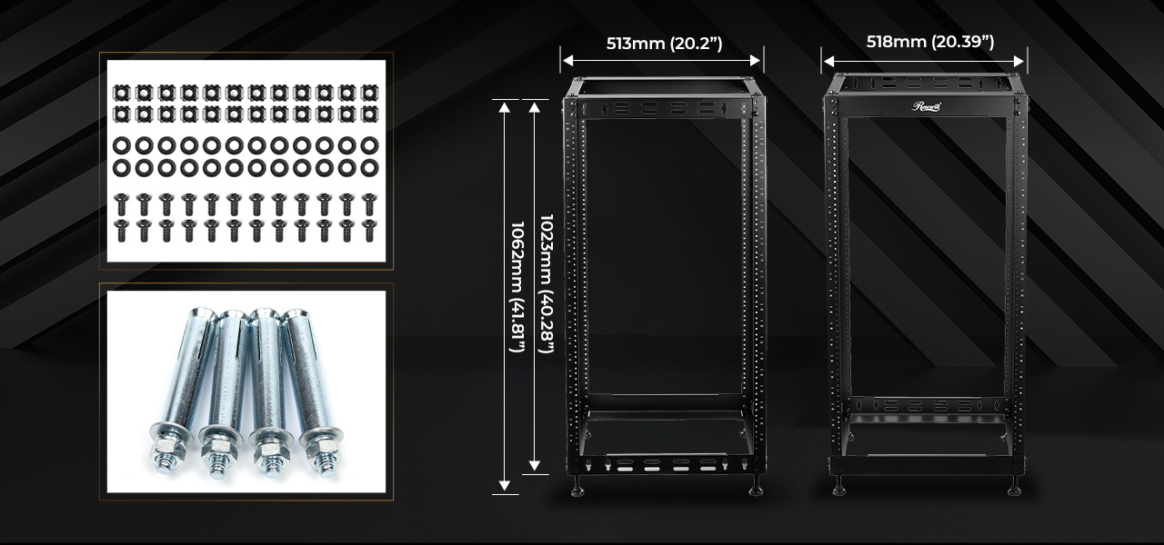 Rosewill RSWR-20U001 20U Open Frame Network Rack for Servers & AV Gear