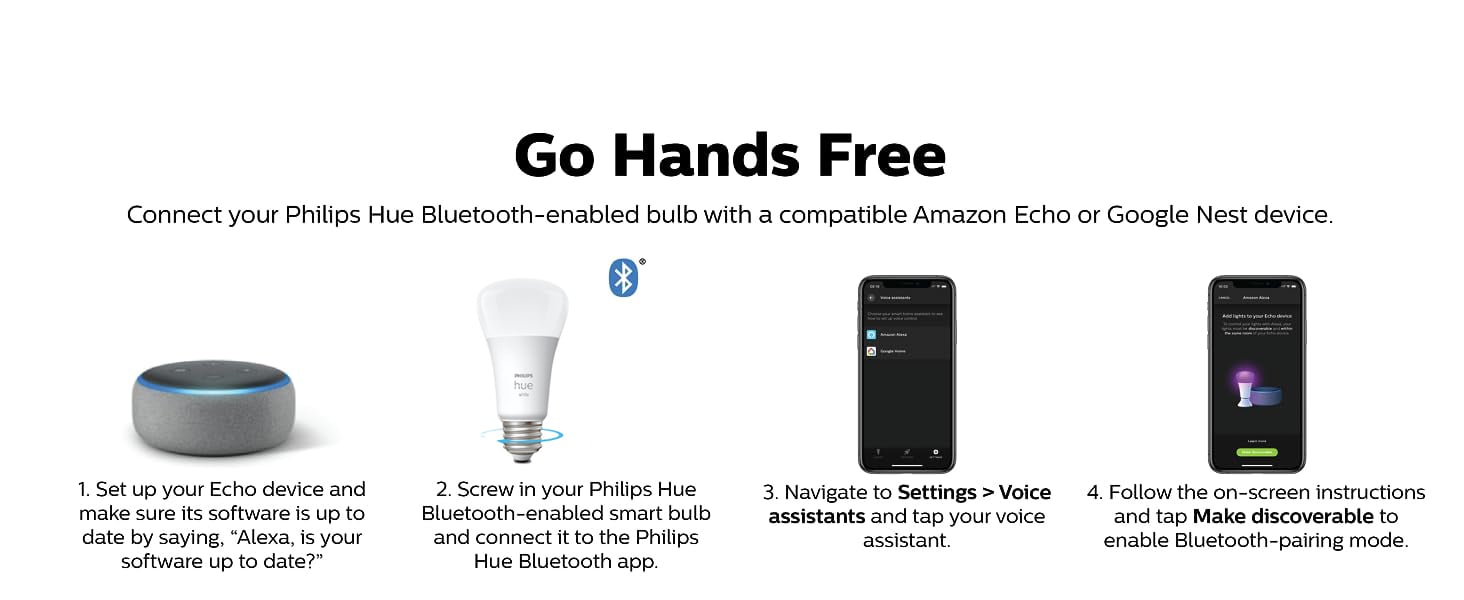 Philips Hue 476977 White A19 Bluetooth Smart LED Bulb (4-Pack) - White 