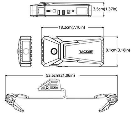 TACKLIFE T8 Car Jump Starter - 800A Peak 18000Mah, 12V Auto Battery Booster  (Up