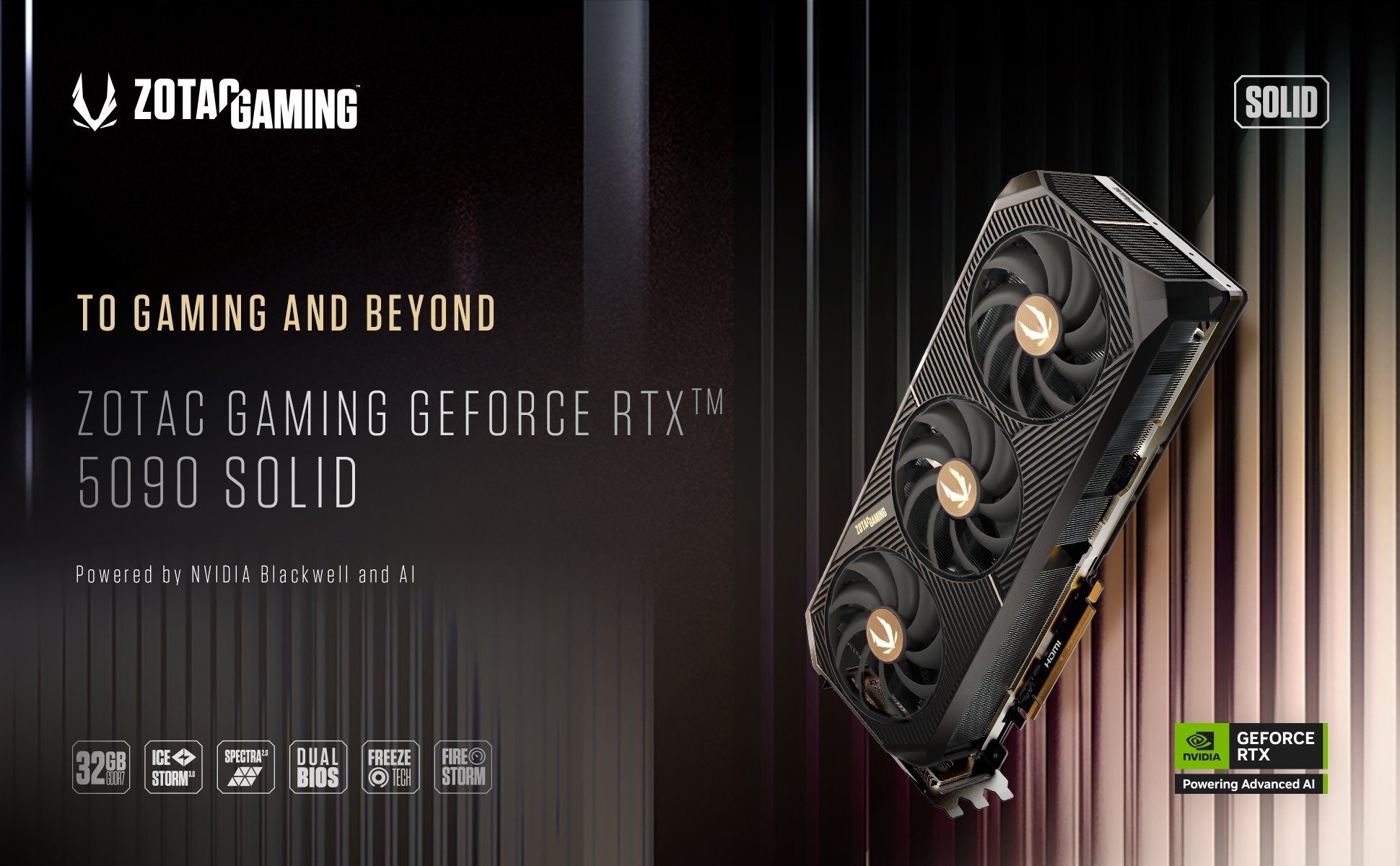 ZOTAC GAMING GeForce RTX 5090 SOLID Graphics Card GPU with NVIDIA Blackwell Architecture and DLSS 4