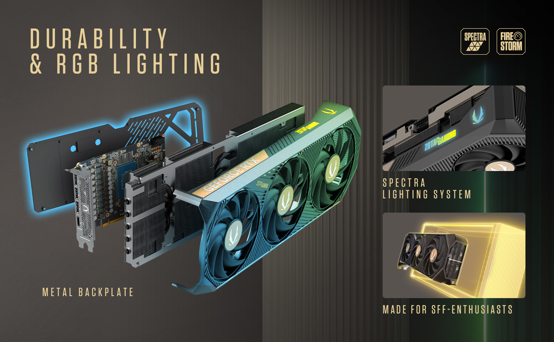 Durable GPU with metal backplate, triple fan cooling, housing 16GB GDDR7, for PCIe 5.0 8K gaming