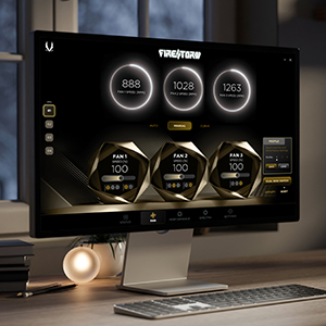 FIRESTORM Utility is opened and displayed on a monitor