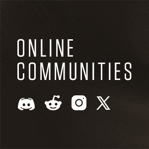 Four online community icons are presented