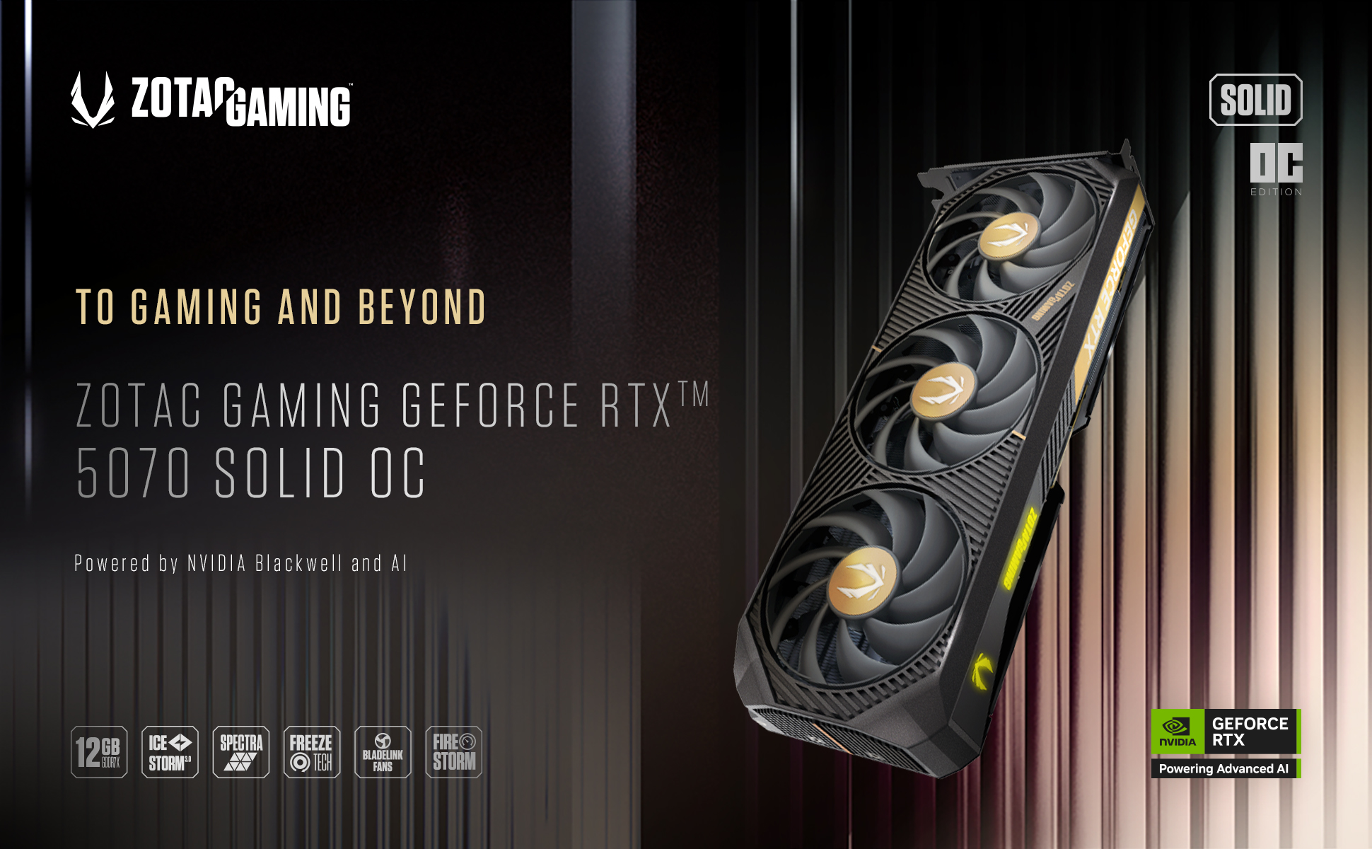 ZOTAC GAMING GeForce RTX 5070 SOLID OC Graphic Card with NVIDIA Blackwell Architecture and DLSS 4