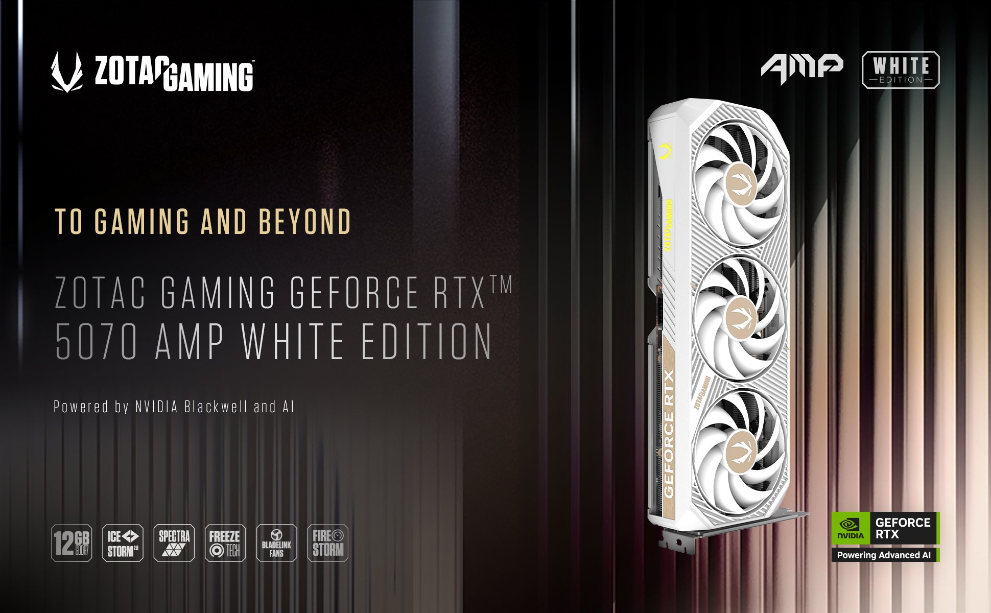 ZOTAC GAMING GeForce RTX 5070 AMP White Edition Graphic Card with NVIDIA Blackwell Architecture and DLSS 4