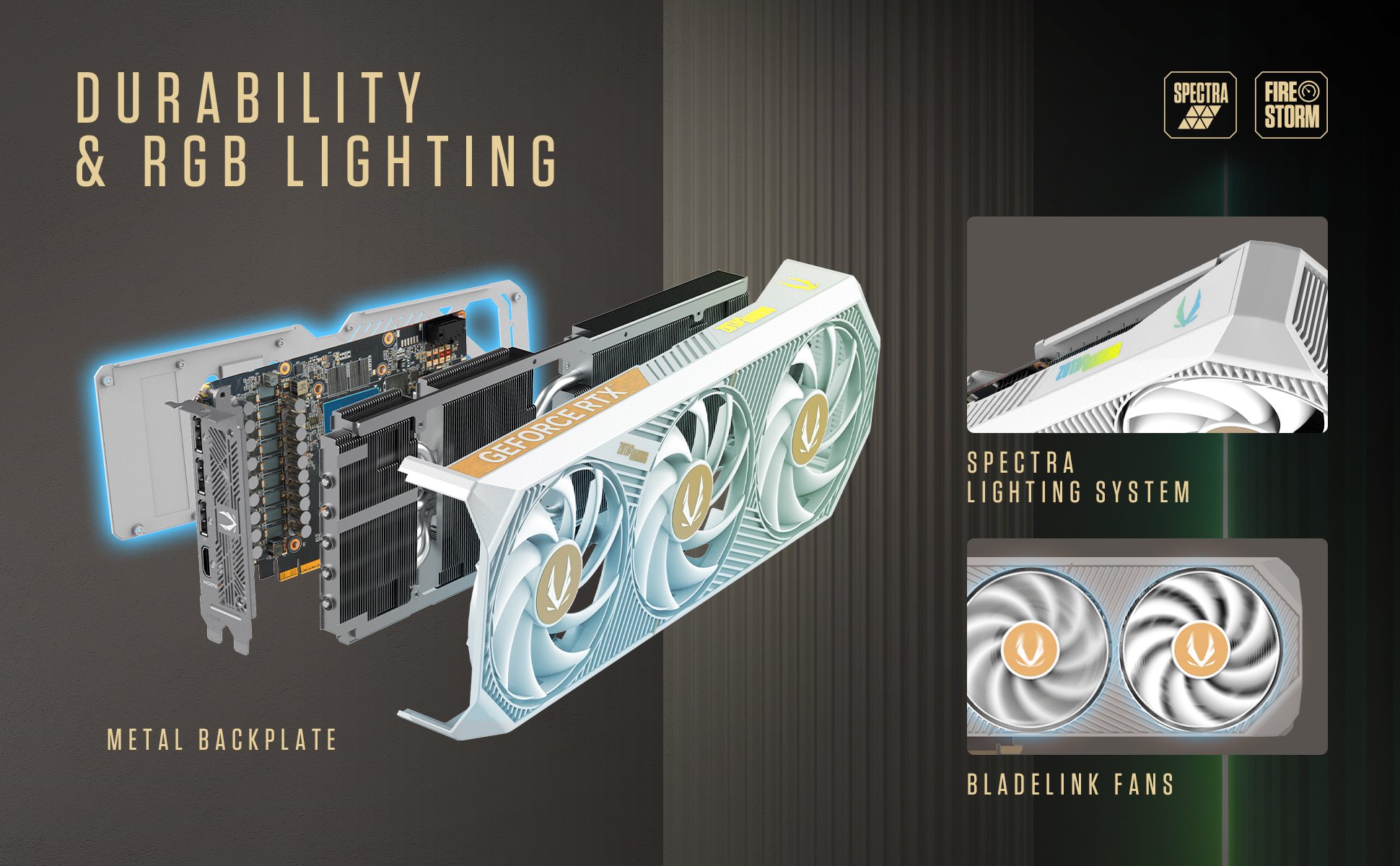 Durable GPU with metal backplate, triple fan cooling, housing 16GB GDDR7, for PCIe 5.0 8K gaming