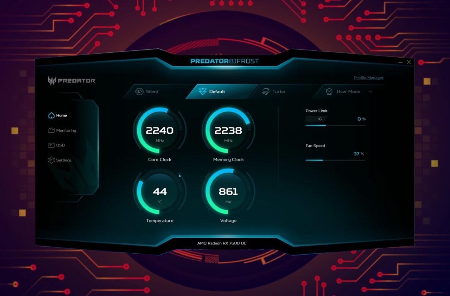 Acer Predator BiFrost RX 7600 OC Video Card